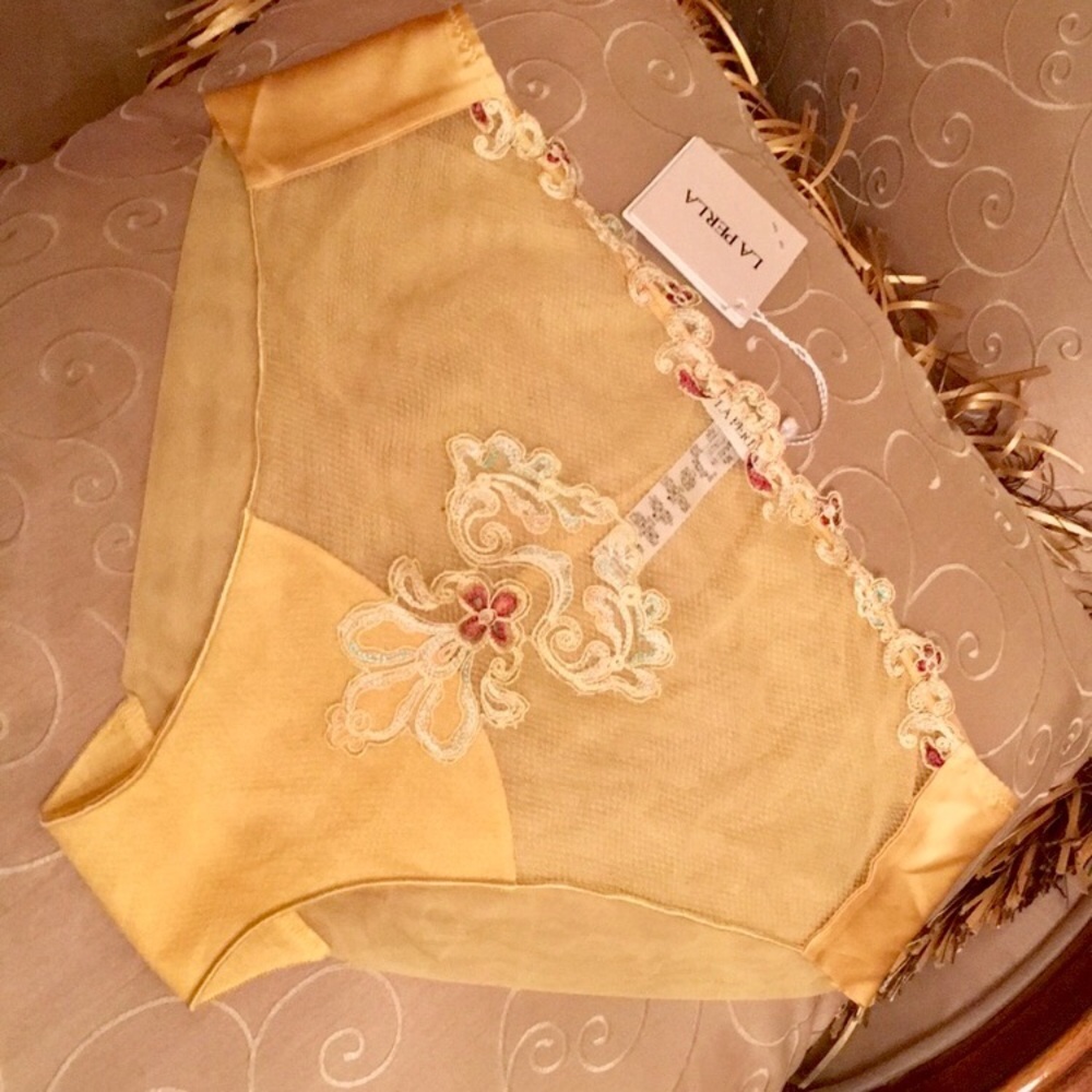 La Perla embroidered mesh silk blend yellow panties Sz.XS - Picture 3 of 8